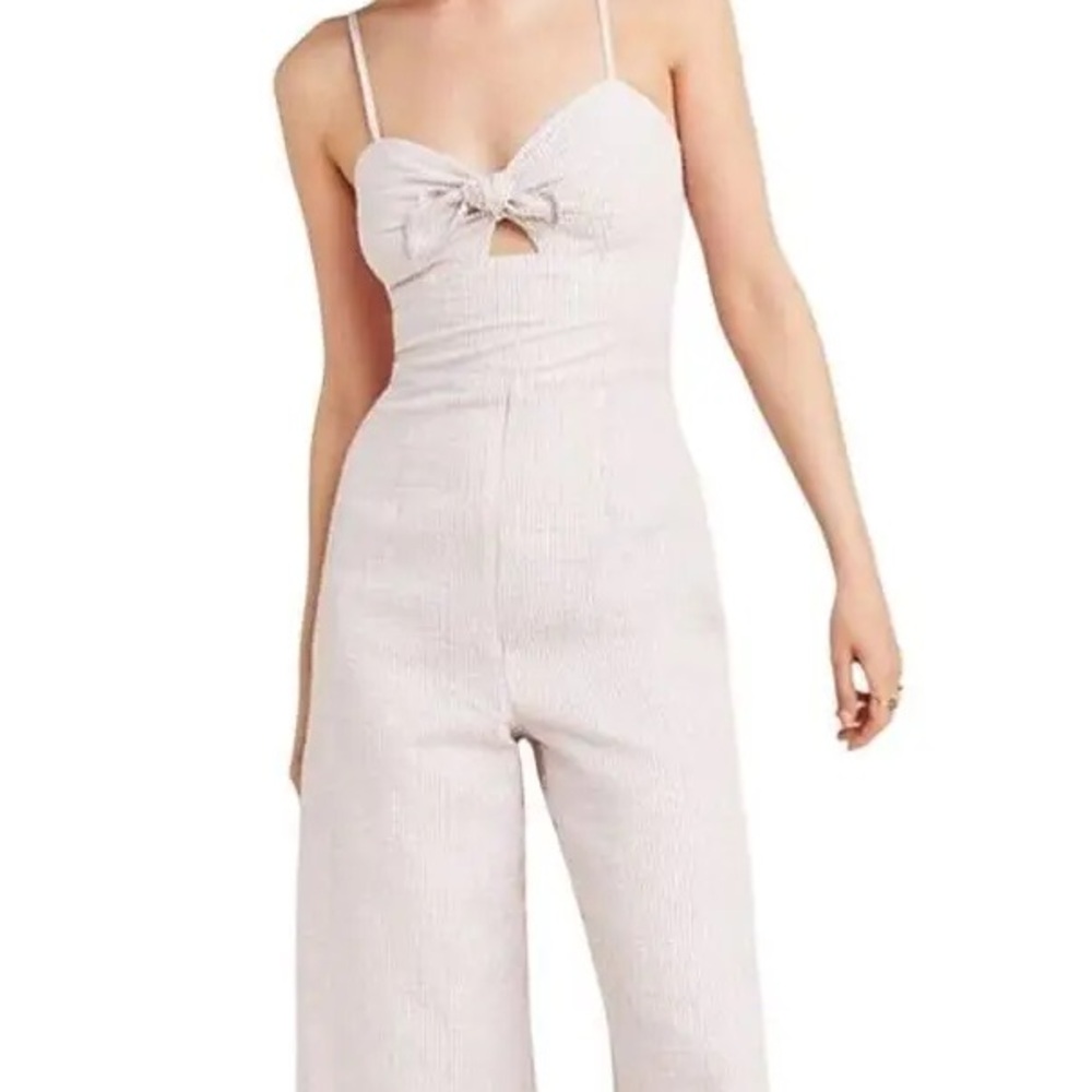 NWT Anthropologie Hutch Savannah Striped Tan and White Cropped Jumpsuit Size 8